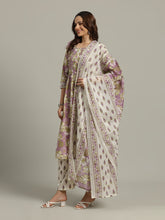 Floral Printed Cotton Blend Anarkali Kurta With Pants & Dupatta